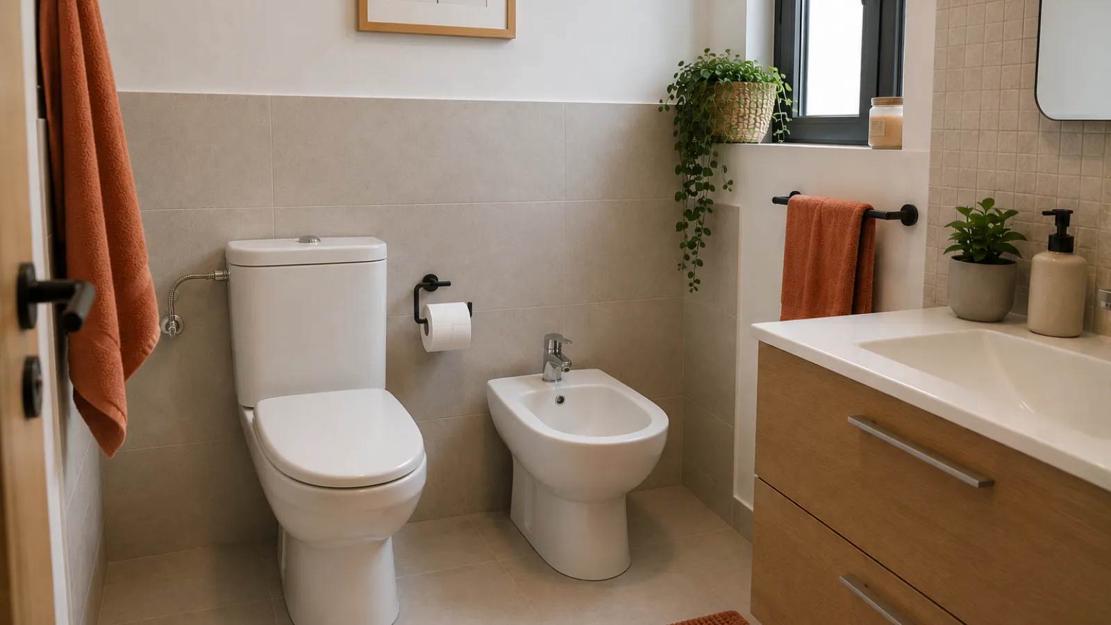 Baño moderno con un inodoro y un bidé tradicional juntos, la duda de qué hacer con el bidé en una reforma