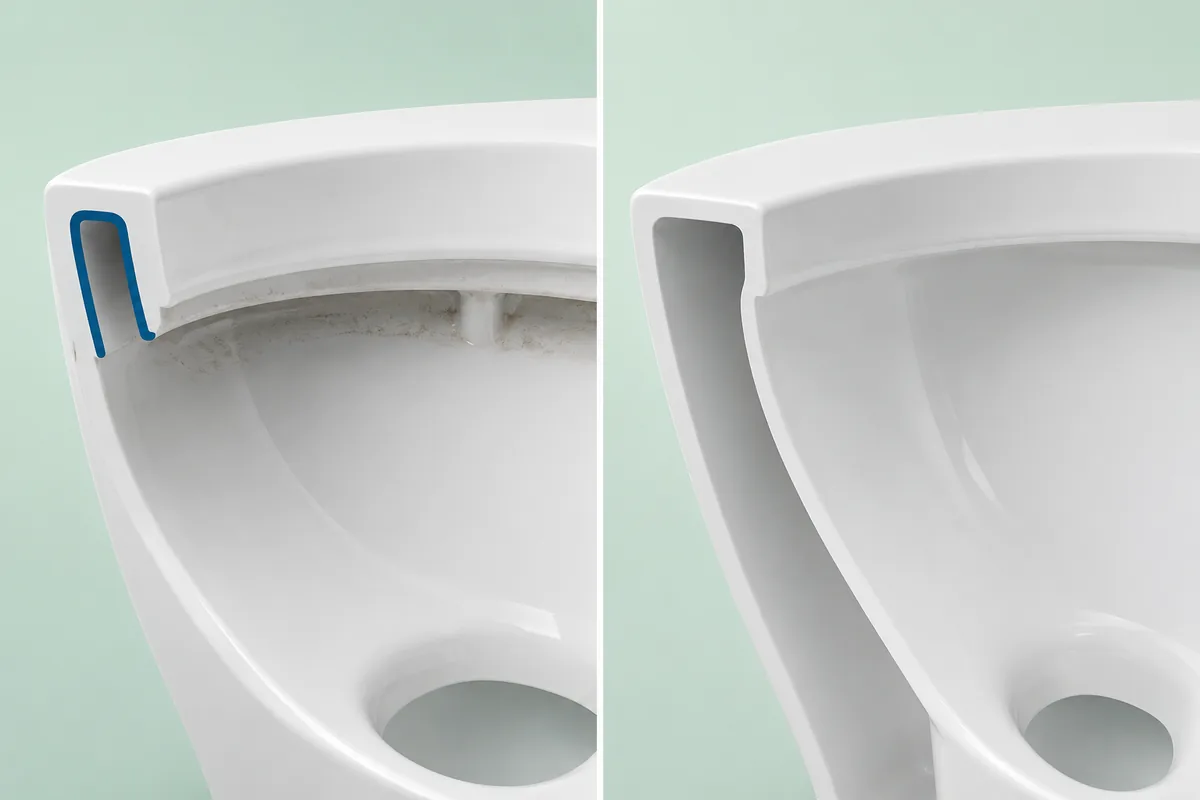 Comparativa entre inodoro tradicional con aro e inodoro rimless sin reborde